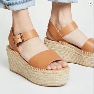 Soludos Minorca Leather Espadrille Platform Wedge Size 42